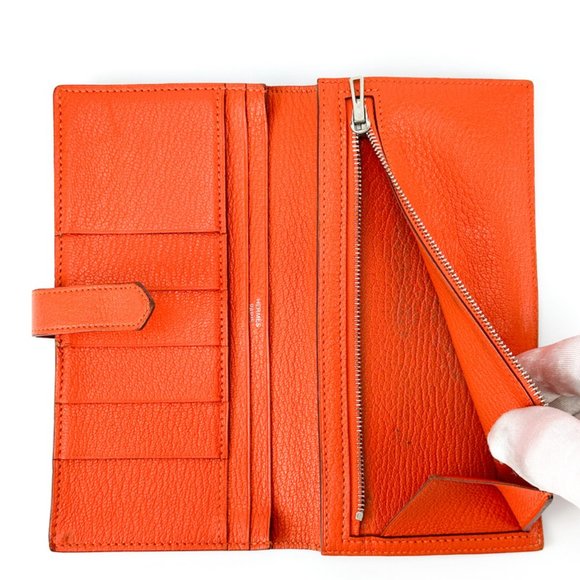 Hermès Orange Chèvre Mysore Leather Béarn Bifold Wallet - Picture 7 of 8
